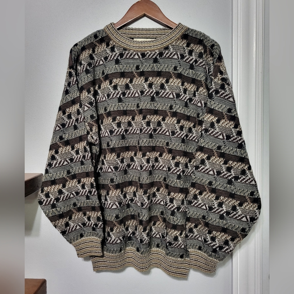 Natural Issue Vintage Brown Gray Tan Grandpacore Sweater Men's Size Large Tall